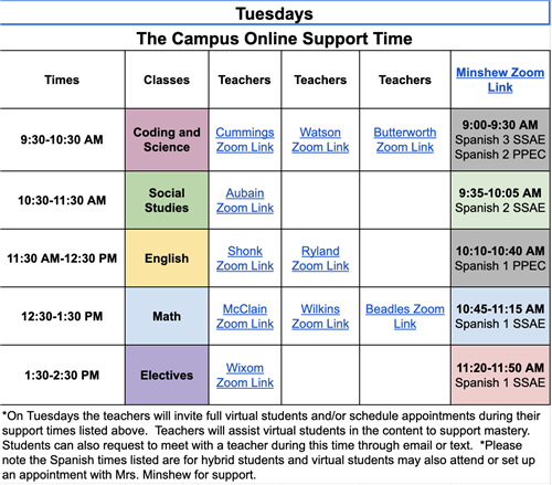 Tuesday's Zoom Schedule 